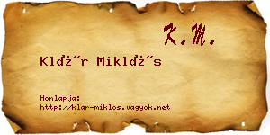 Klár Miklós névjegykártya